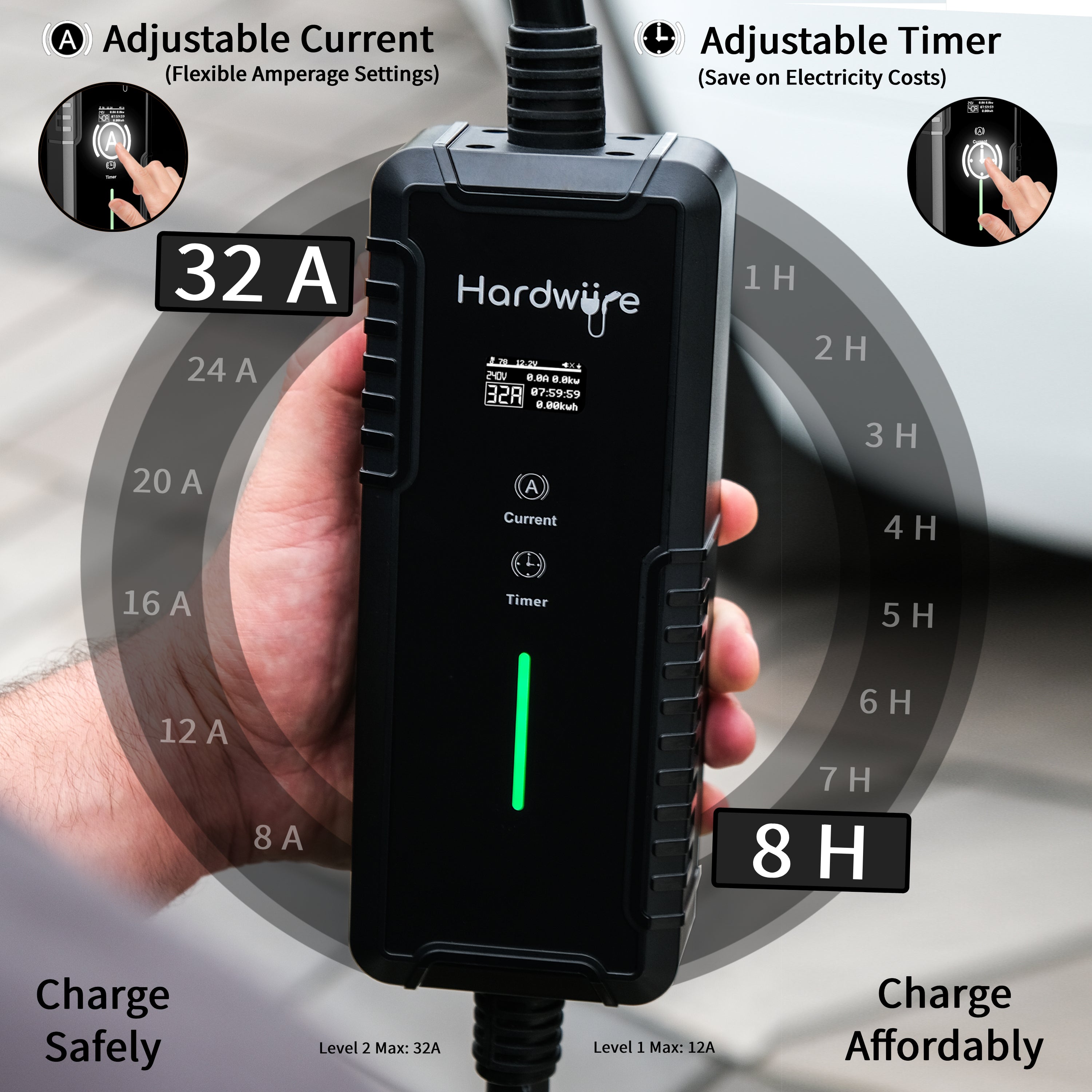 2024's Best Portable EV Charger by USA Today - Award Winning- Affordable &  Built to Last. Hardwiire Level 2 & Level 1 Portable EV Charger | ETL